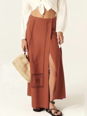 ba&sh lermaid embroidered maxi skirt rust size 6
